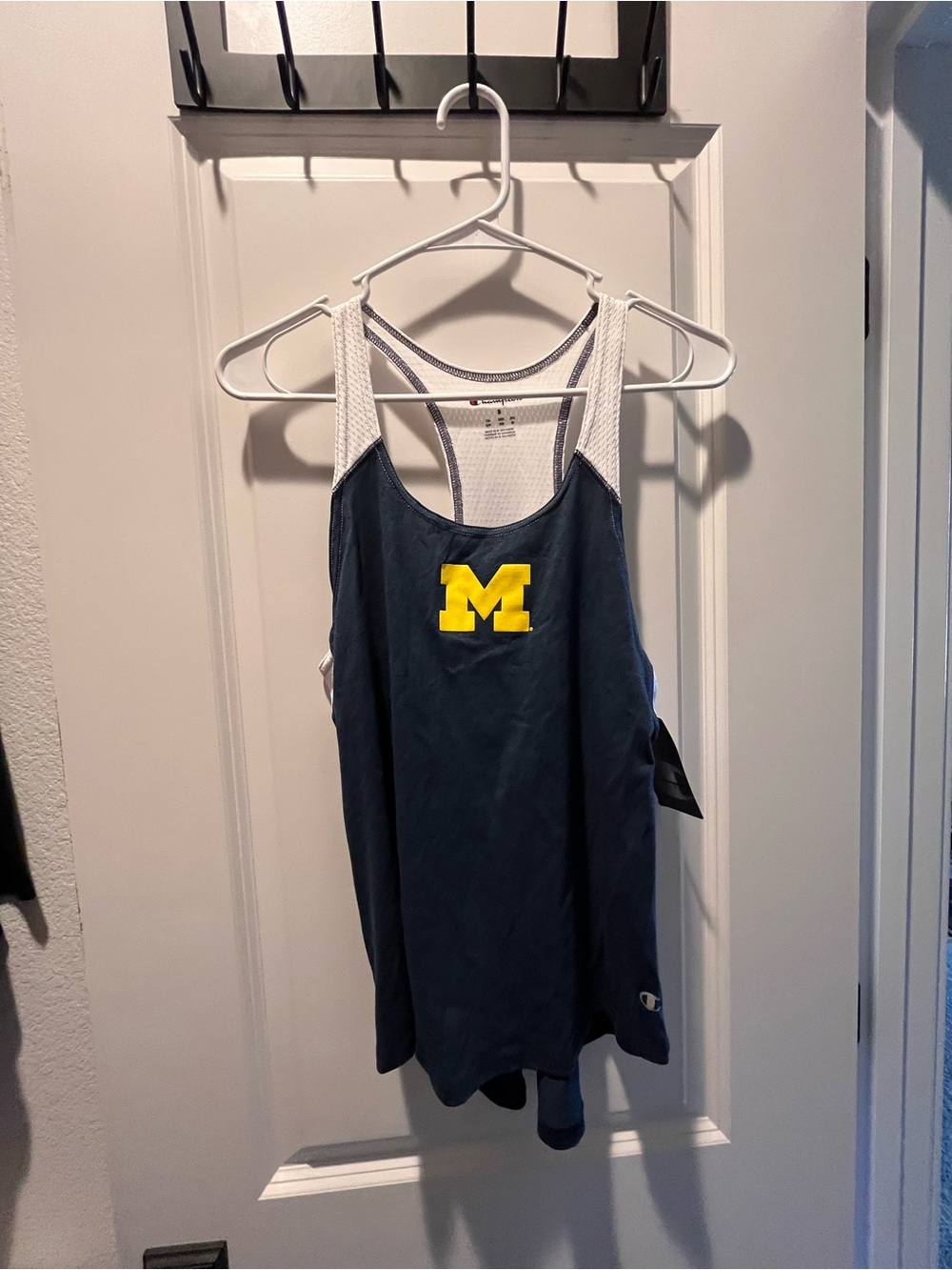 Michigan Champion Navy Tank Top with Yellow M Logo and White Mesh Straps